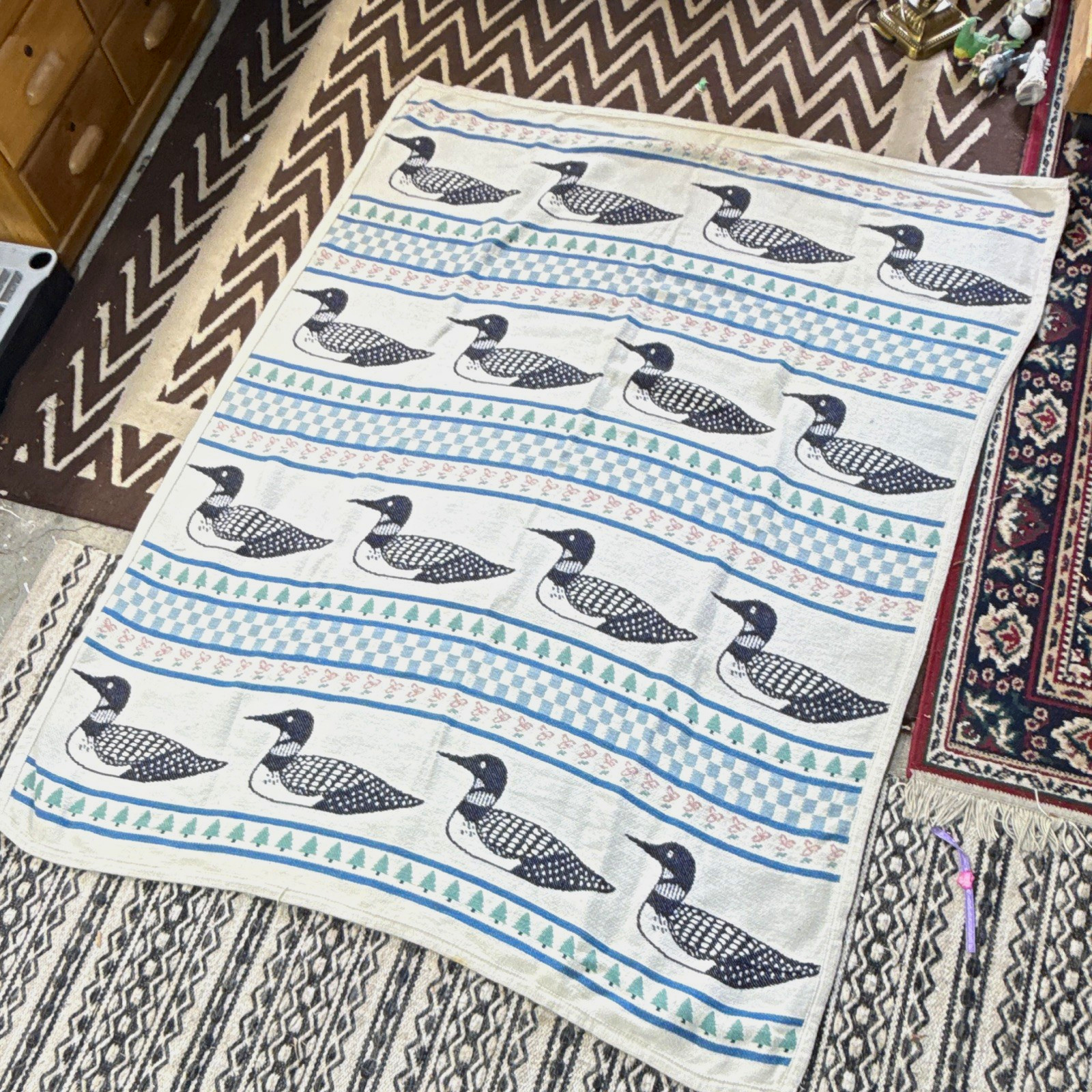 Vintage L.L.Bean Cotton Loon Duck Animal Print Woven Blanket 60 x 48 Cabincore Vintage L.L.Bean Cotton Loon Duck Animal Print Woven Blanket 60 x 48 Cabincore
