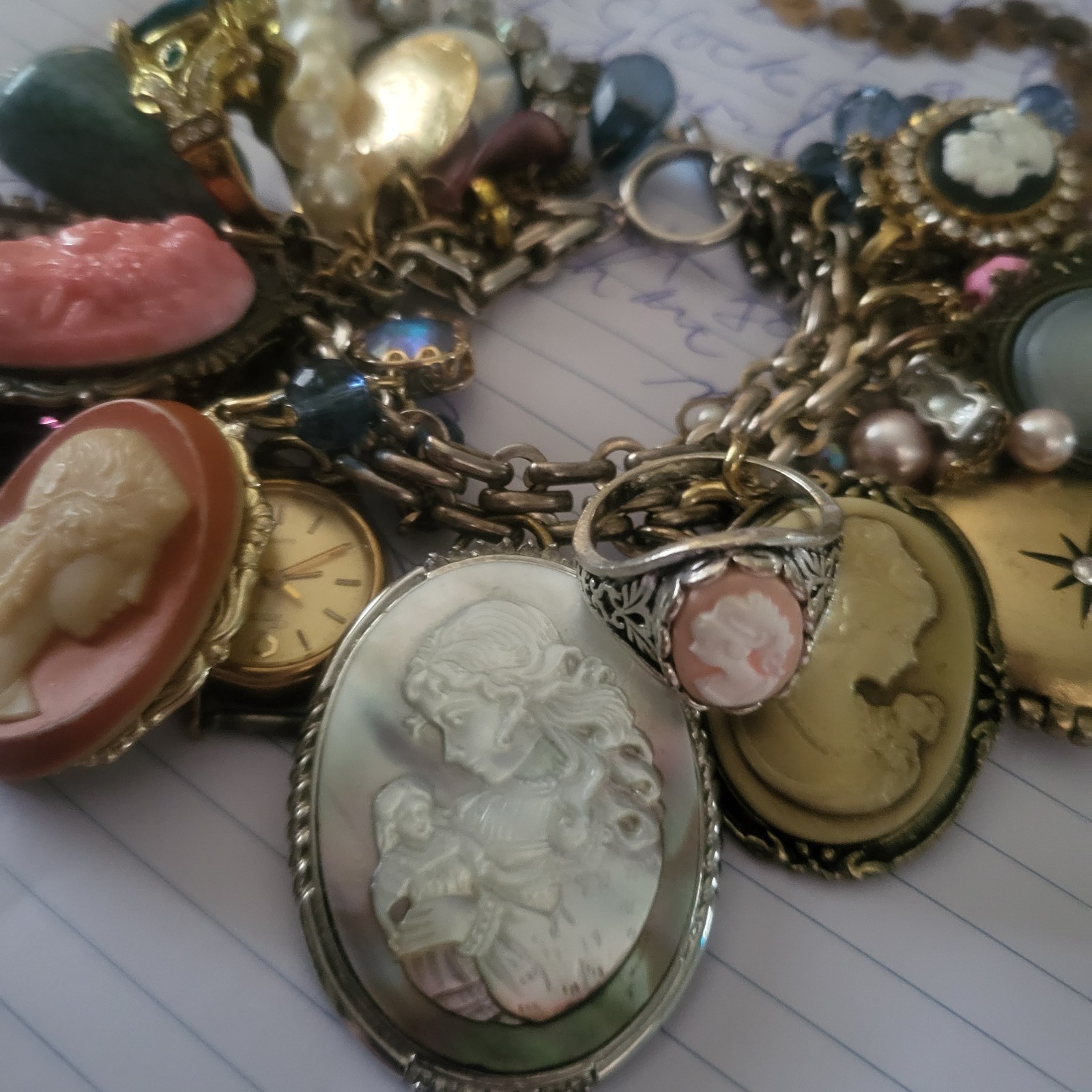 Vintage Victorian Intaglio CAMEO Charm Bracelet