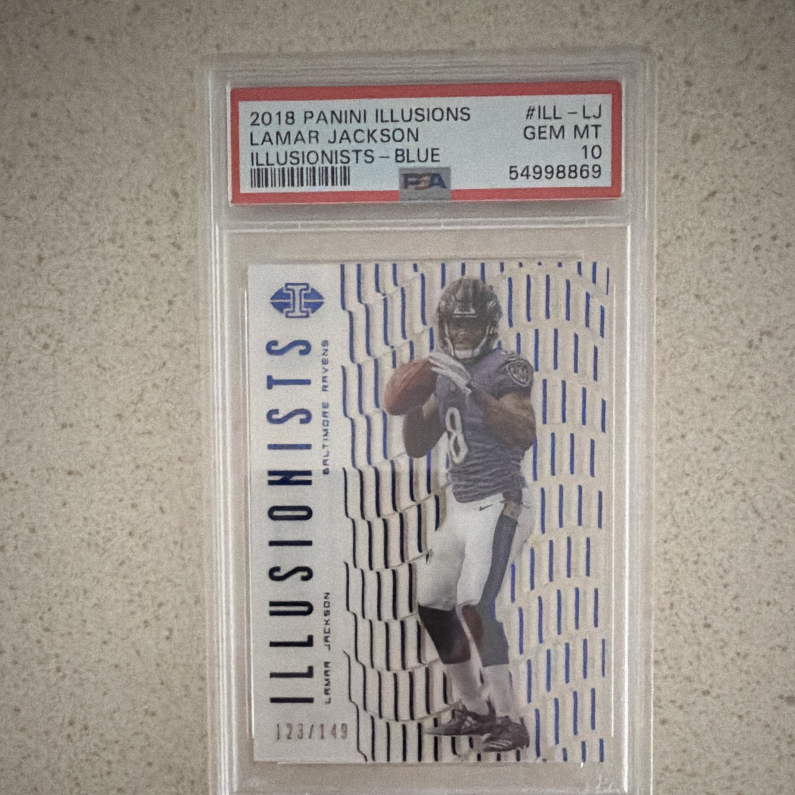 Panini 2018 Illusions Lamar Jackson Illusionists Blue #ILL-LJ RC /149 PSA 10 Panini 2018 Illusions Lamar Jackson Illusionists Blue #ILL-LJ RC /149 PSA 10