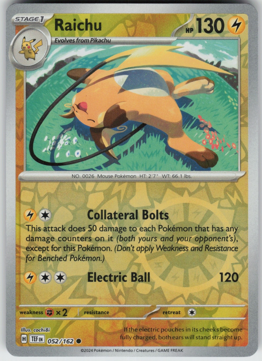 Reverse Holo Raichu 052/162 Common SV05: Temporal Forces NM