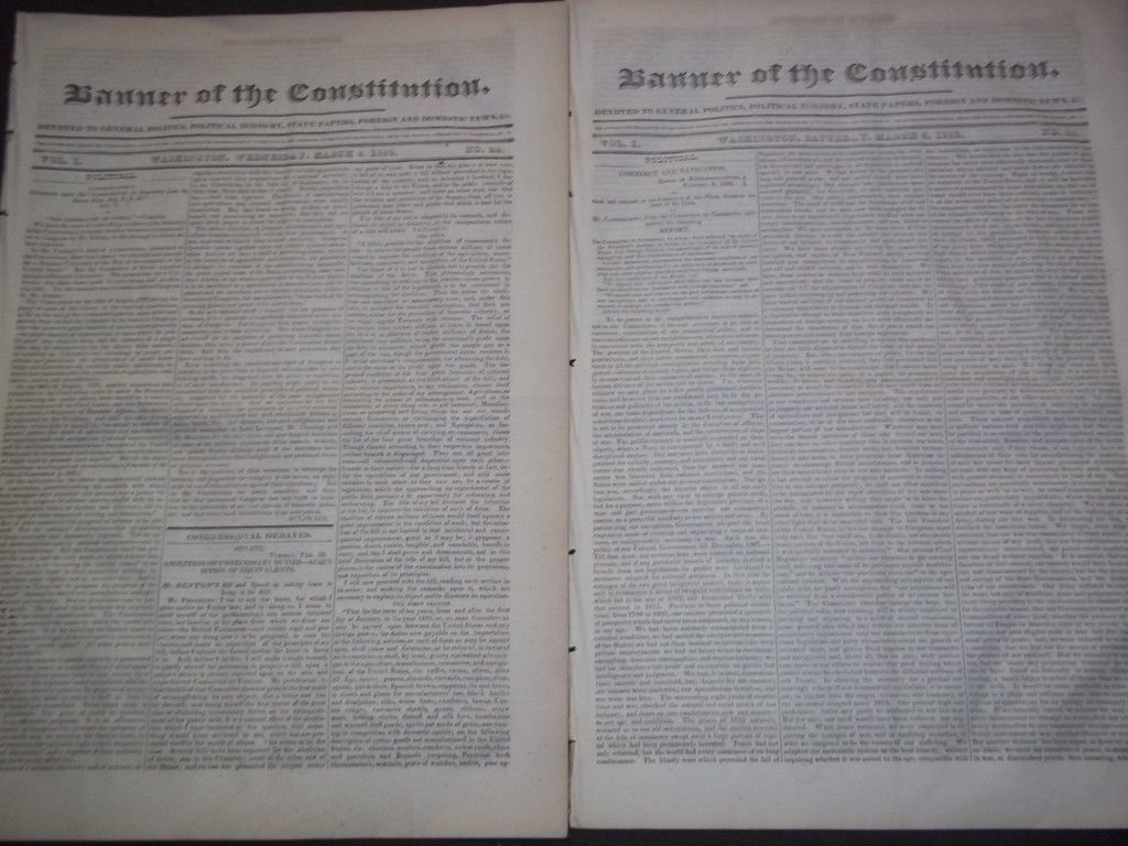 1830 MAR BANNER OF THE CONSTITUTION NEWSPAPER LOT OF 2- VOL I - JACKSON- NP 1498