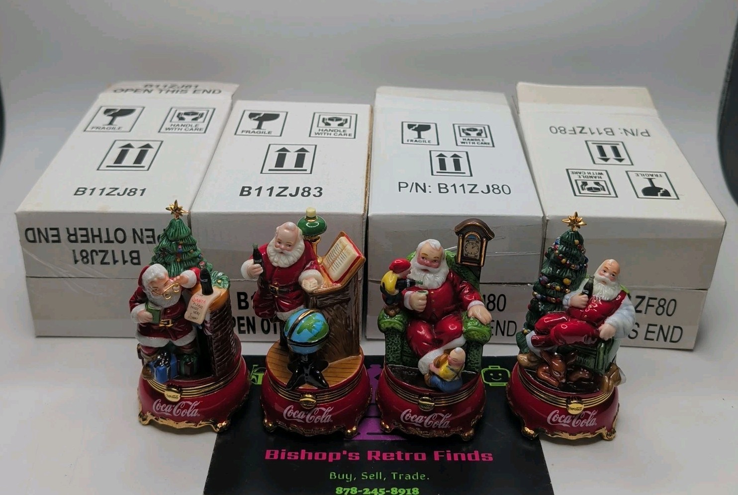 Vtg Franklin Mint Coca-Cola Santa Claus Hinged Trinket Porcelain Box Set of 4 Vtg Franklin Mint Coca-Cola Santa Claus Hinged Trinket Porcelain Box Set of 4