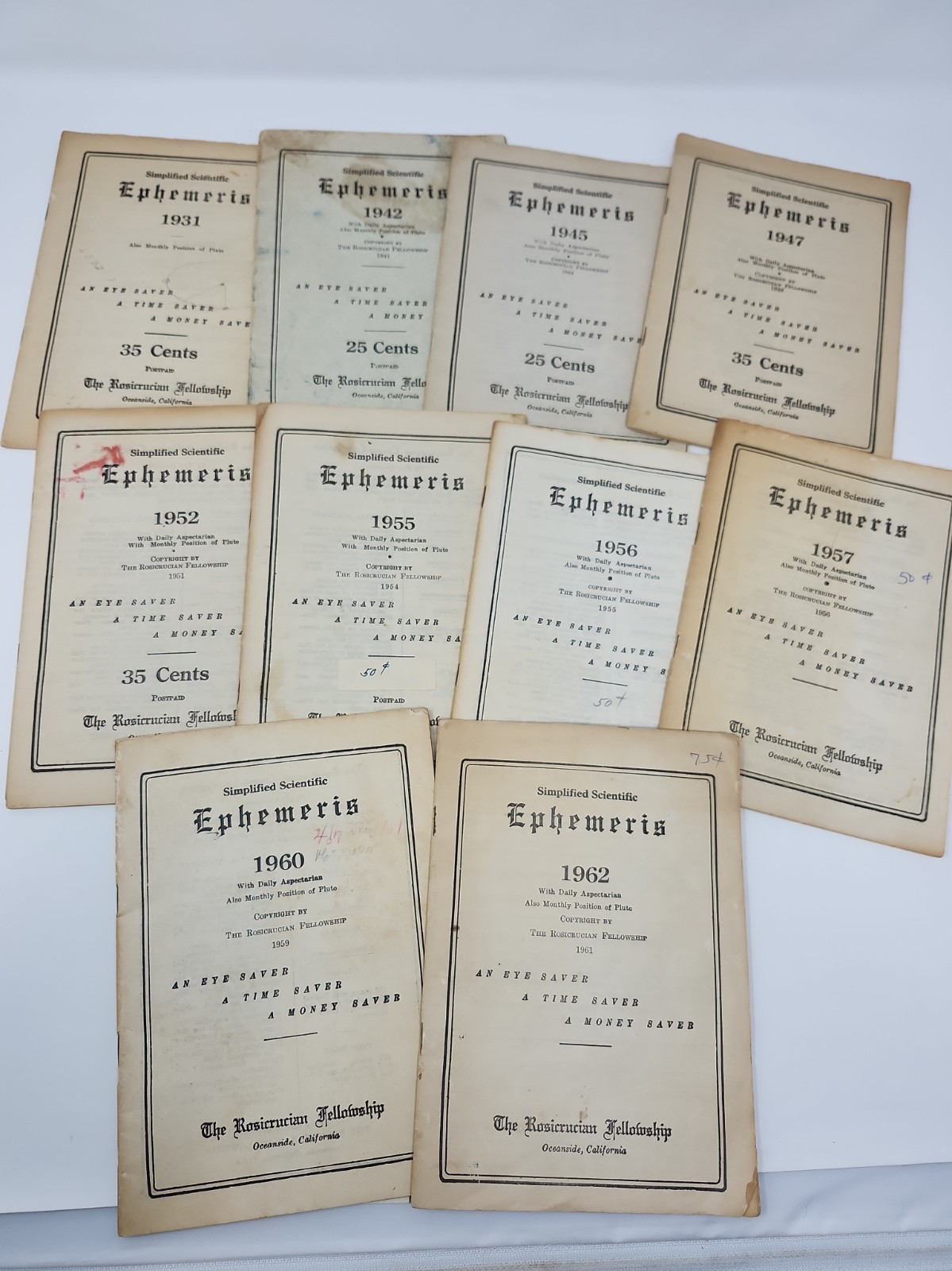 Rosicrucian Fellowship Simplified Scientific Ephemeris Vintage 1931 , 1942, 1960 Rosicrucian Fellowship Simplified Scientific Ephemeris Vintage 1931 , 1942, 1960