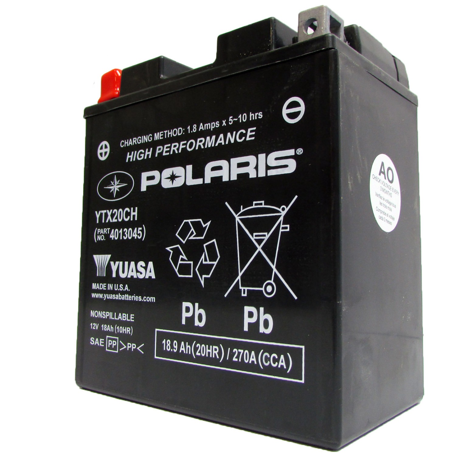 Polaris Snowmobile OEM Sealed Non-Spill Dual Terminal Battery, 4013045 Polaris Snowmobile OEM Sealed Non-Spill Dual Terminal Battery, 4013045