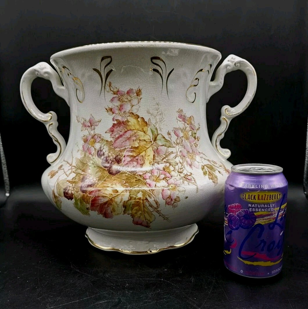 HTF Antq Homer Laughlin HUGE Wyoming Blackberry Floral SLOP JAR Urn Vase 10x13\