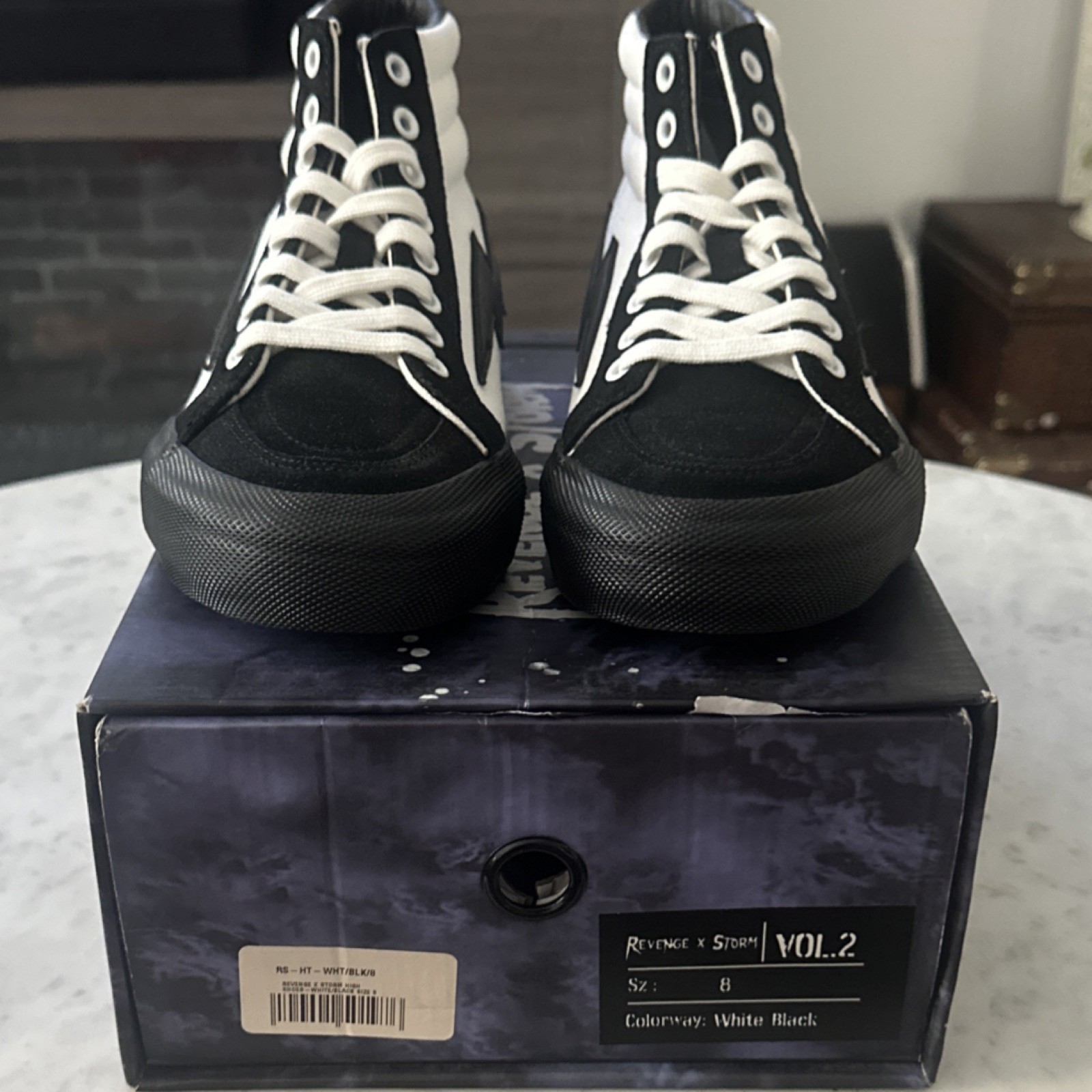 Revenge x Storm VOL.2 Black White Unisex High-Top (Damaged Box , MSRP: $200) Revenge x Storm VOL.2 Black White Unisex High-Top (Damaged Box , MSRP: $200)