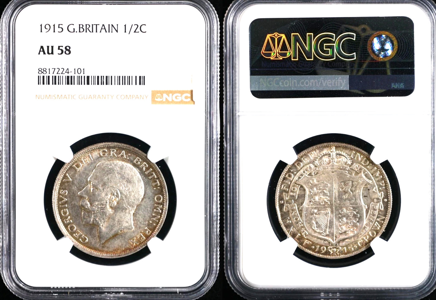1915 Great Britain 1/2C NGC AU 58-SEE STORE WW2 MEDALS -PCHS COINS -DEALS GALORE