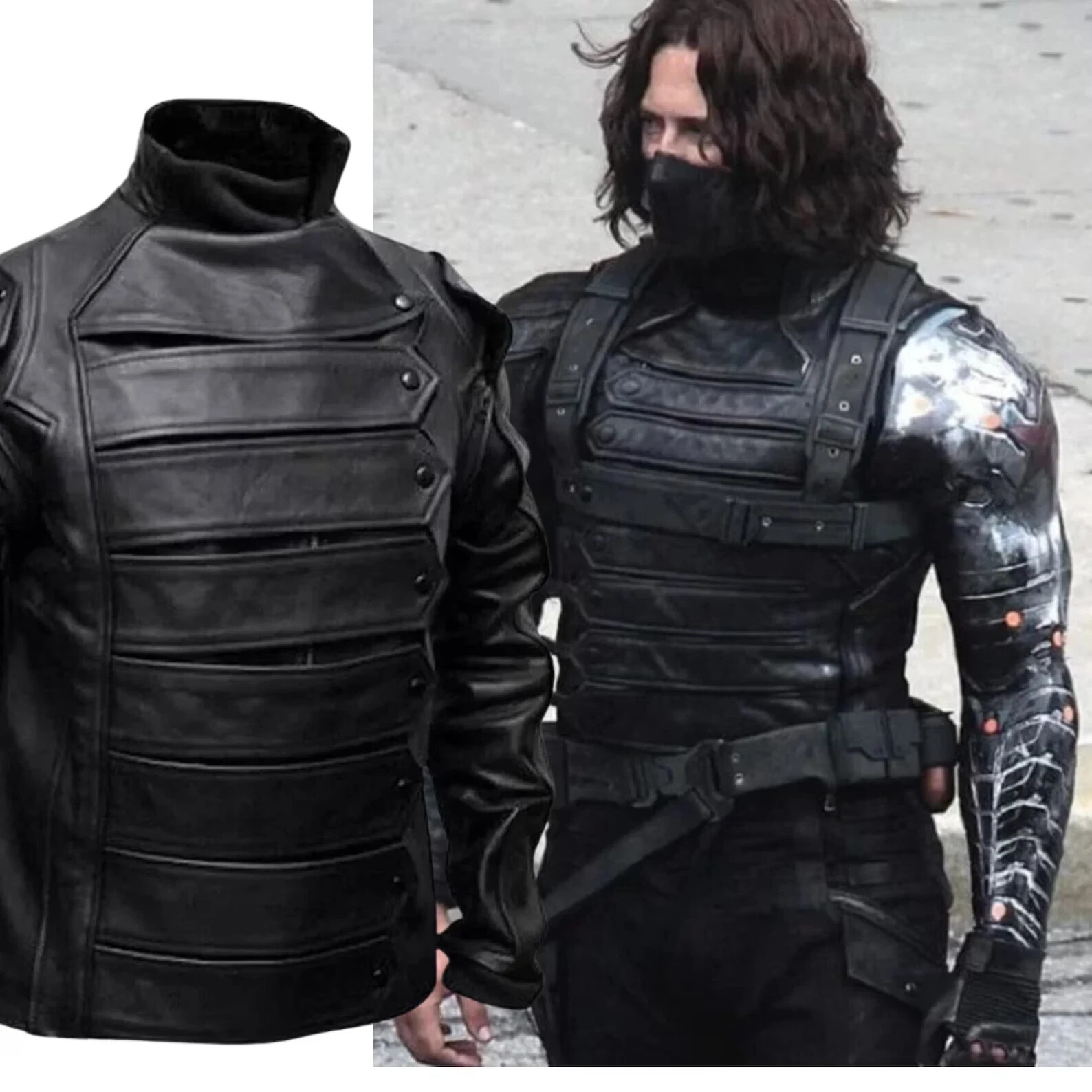 Captain America Winter Soldier Bucky Barnes Leather Jacket with Removable Arms Captain America Winter Soldier Bucky Barnes Leather Jacket with Removable Arms
