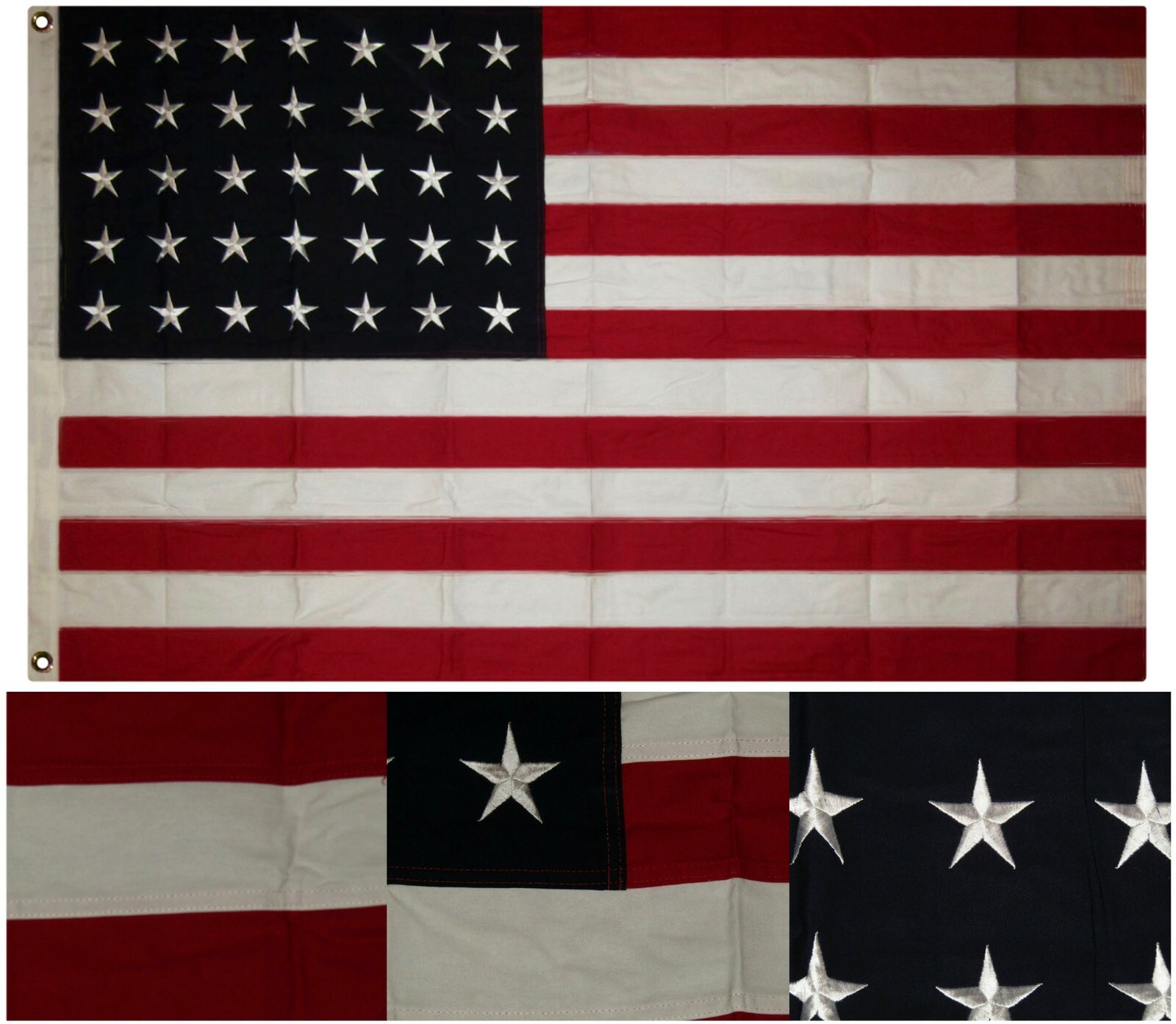 HEAVY COTTON 35 STAR AMERICAN FLAG - Embroidered & Sewn - HISTORICAL USA