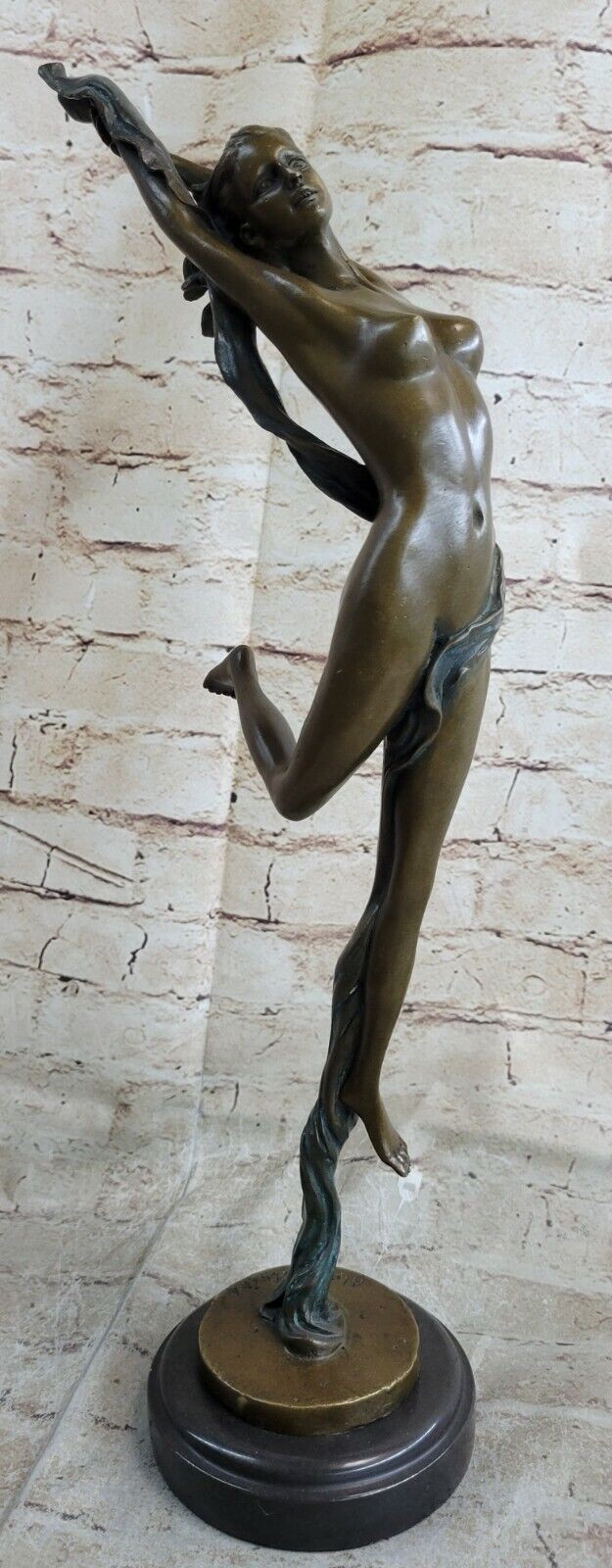Original Aldo Vitaleh Tall Nude Lean Woman Bronze Sculpture Marble Base Statue