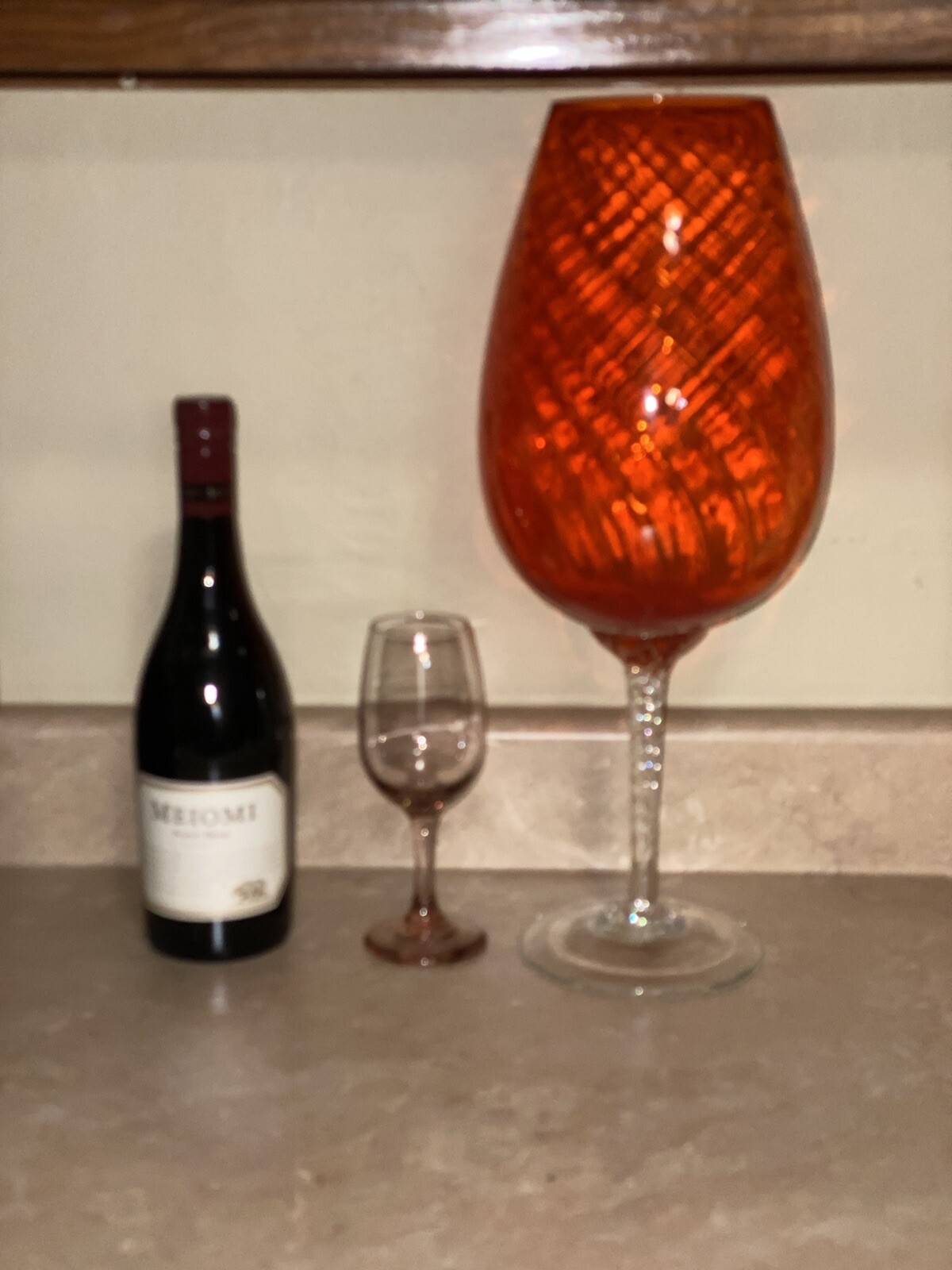 Vintage Giant Huge 18 inch Orange Handmade Decorative  Orange Swirl Wine Glass