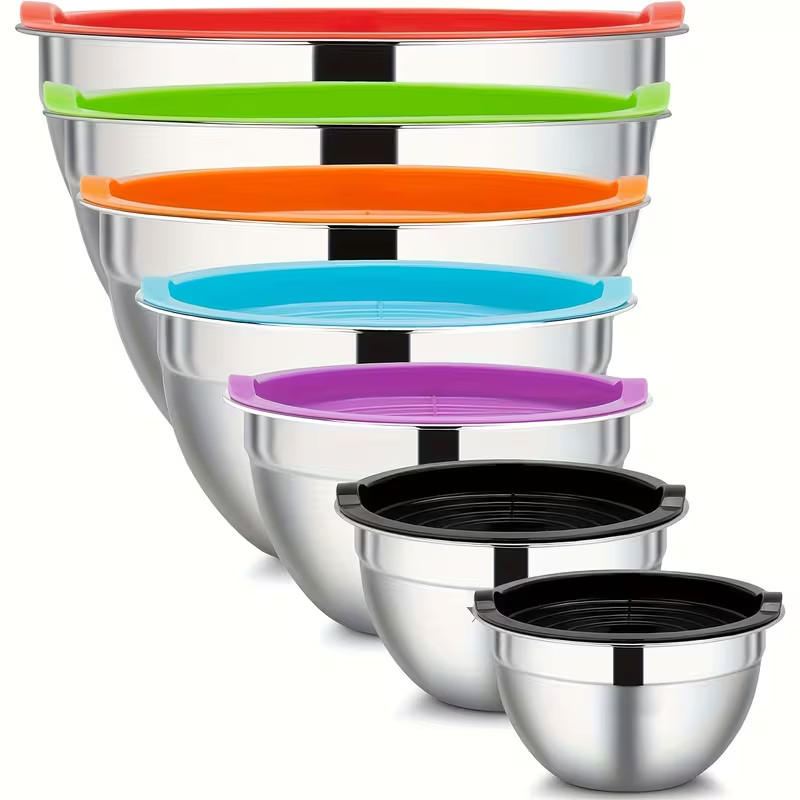 7pcs Stainless Steel Set Mixing Bowls with Lids for Kitchen Nesting Design 7pcs Stainless Steel Set Mixing Bowls with Lids for Kitchen Nesting Design