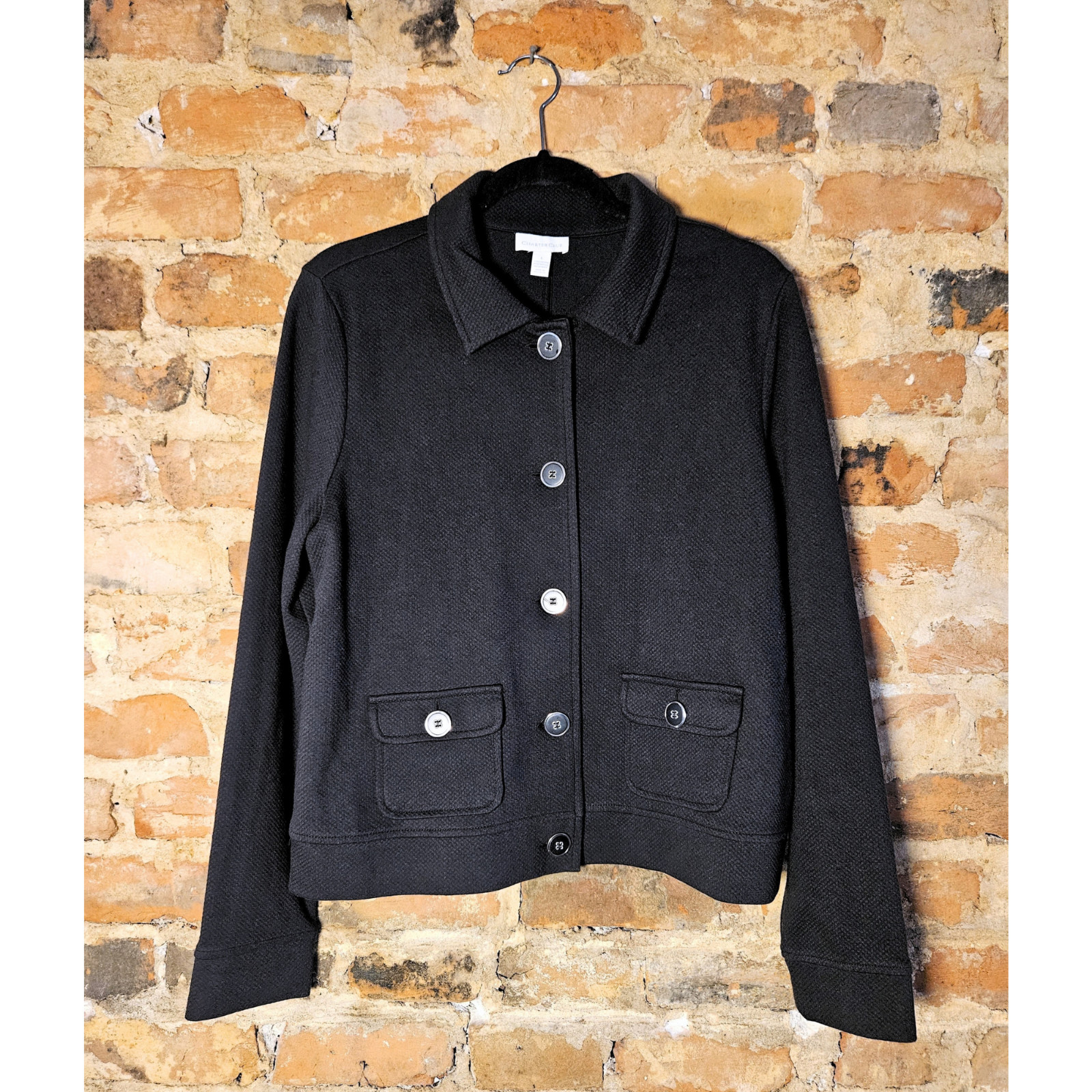 Black Womens Charter Club Button Up Cardigan With Front Pockets. Like New Black Womens Charter Club Button Up Cardigan With Front Pockets. Like New
