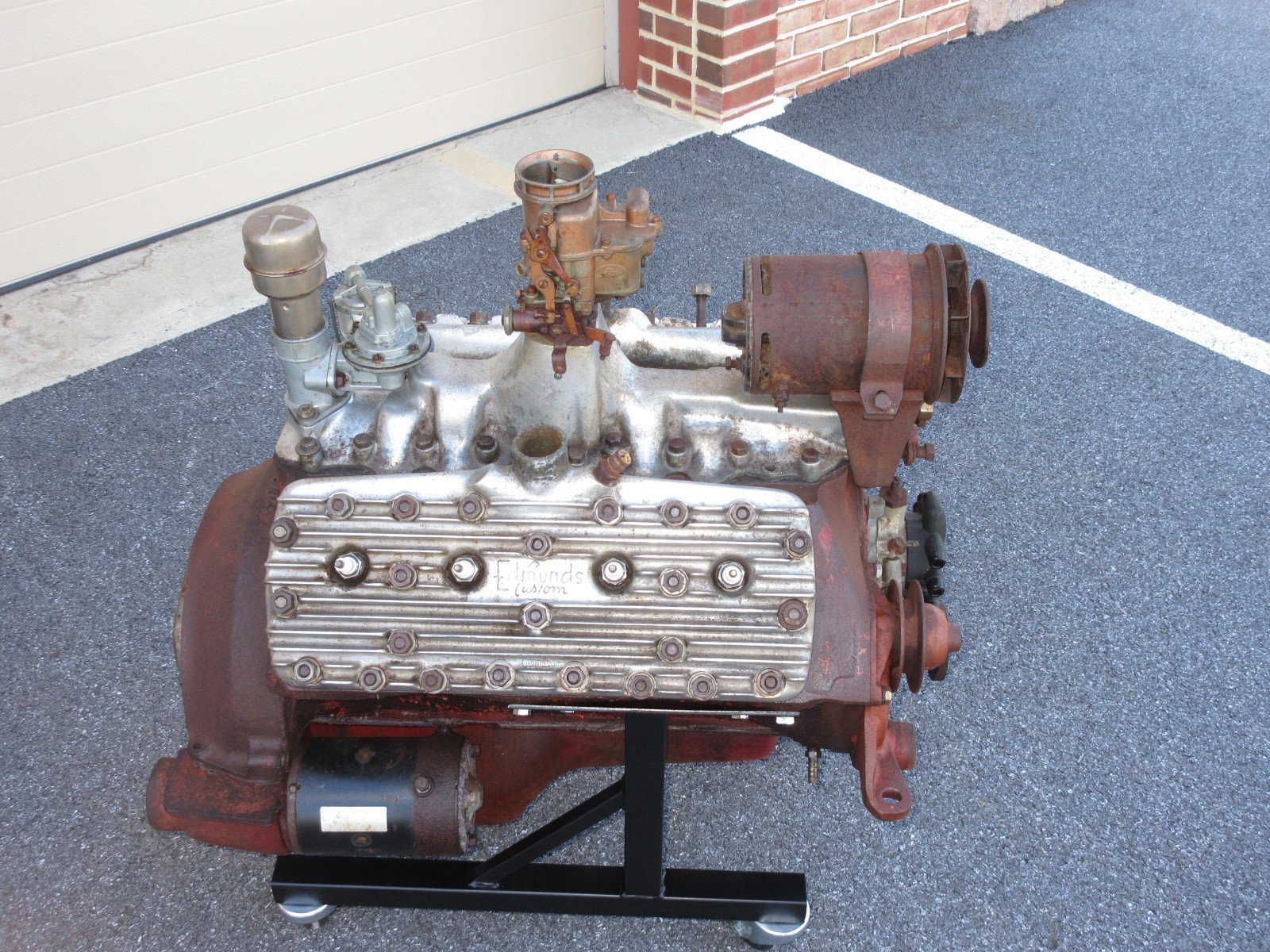 FORD FLATHEAD V8 ENGINE.  EXCEPTIONALLY  RARE **BILL BURKE-EDDIE EDMUNDS** HEADS