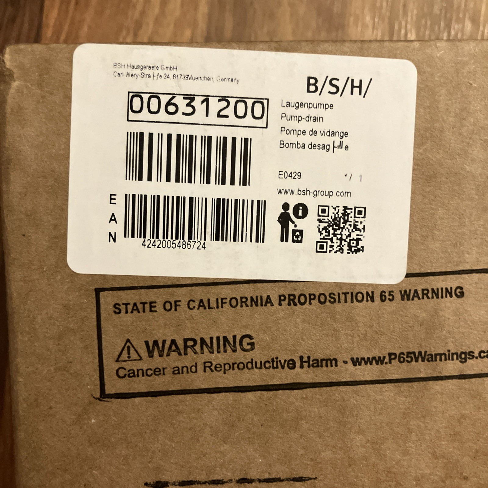 00631200 New Bosch Thermador Dishwasher Drain Pump Genuine OEM 1208028