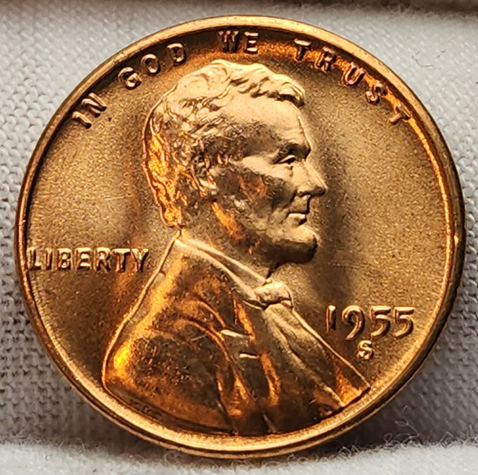 1955 S Unc BU Lincoln Wheat Cent from OBW Roll Red Uncirculated US Coin ZC-55Ma