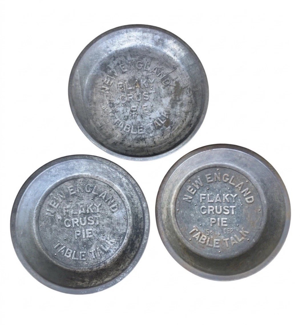 Vintage Table Talk Pie Tins 3 New England Flaky Crust Baking Pan Wall Decor Art