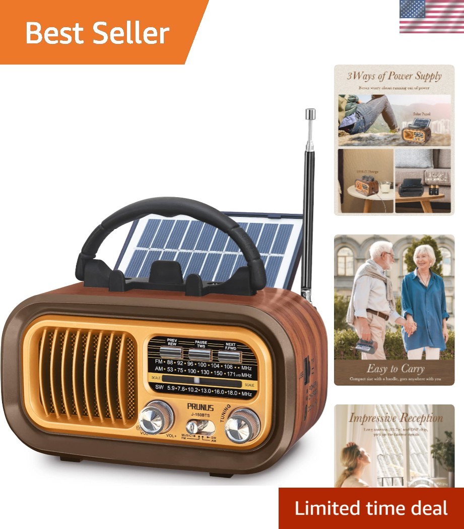 Vintage-Inspired J-150 AM/FM/SW Radio, Bluetooth Speaker, Solar Powered Vintage-Inspired J-150 AM/FM/SW Radio, Bluetooth Speaker, Solar Powered