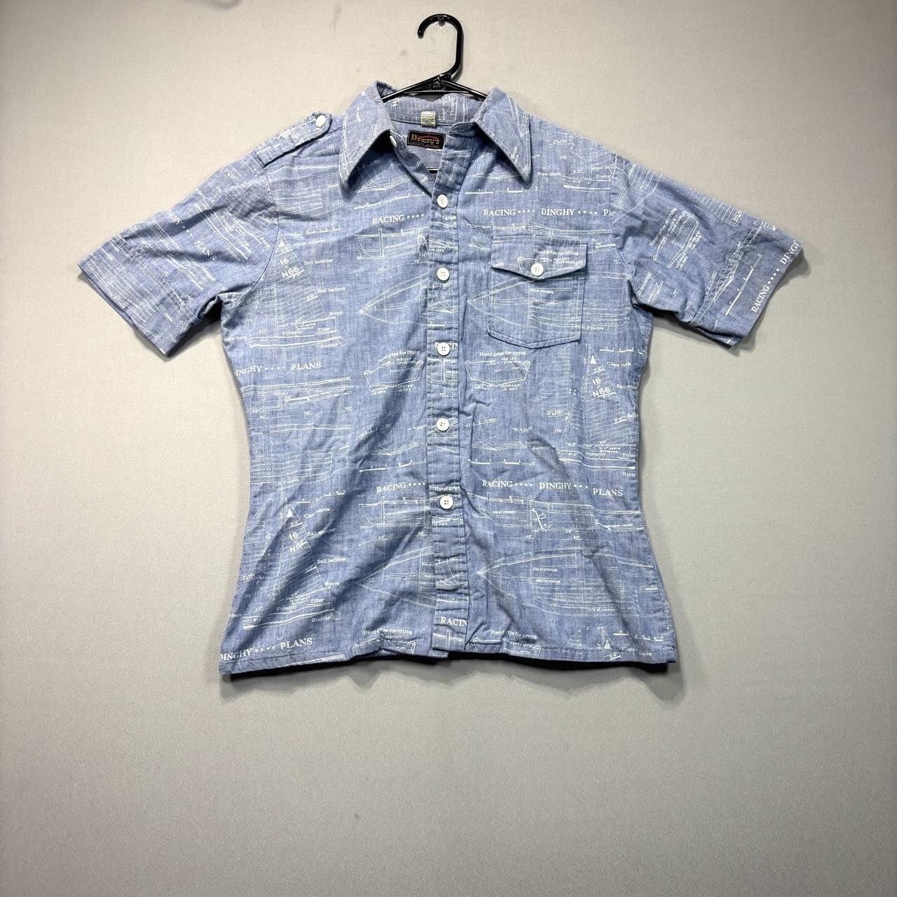 Vintage 70s Novelty Blueprint Button Up Shirt Racing Dinghy Plans Vintage 70s Novelty Blueprint Button Up Shirt Racing Dinghy Plans