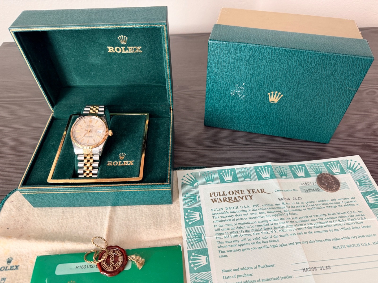 Rolex Datejust 160133 36mm Two-Tone Tapestry Original Dial Jubilee Box Papers