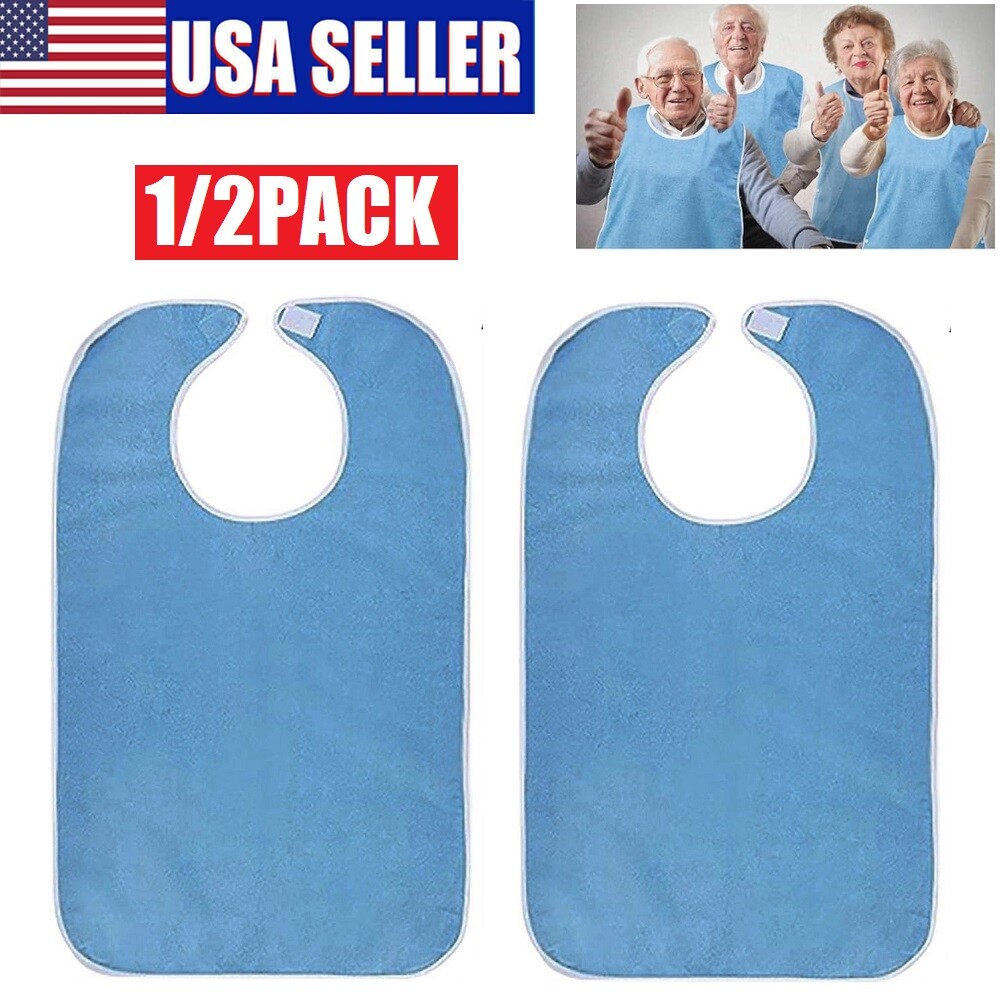 2Pcs Adult Bibs for Eating with Catch Bib-Washable Reusable Waterproof New USA