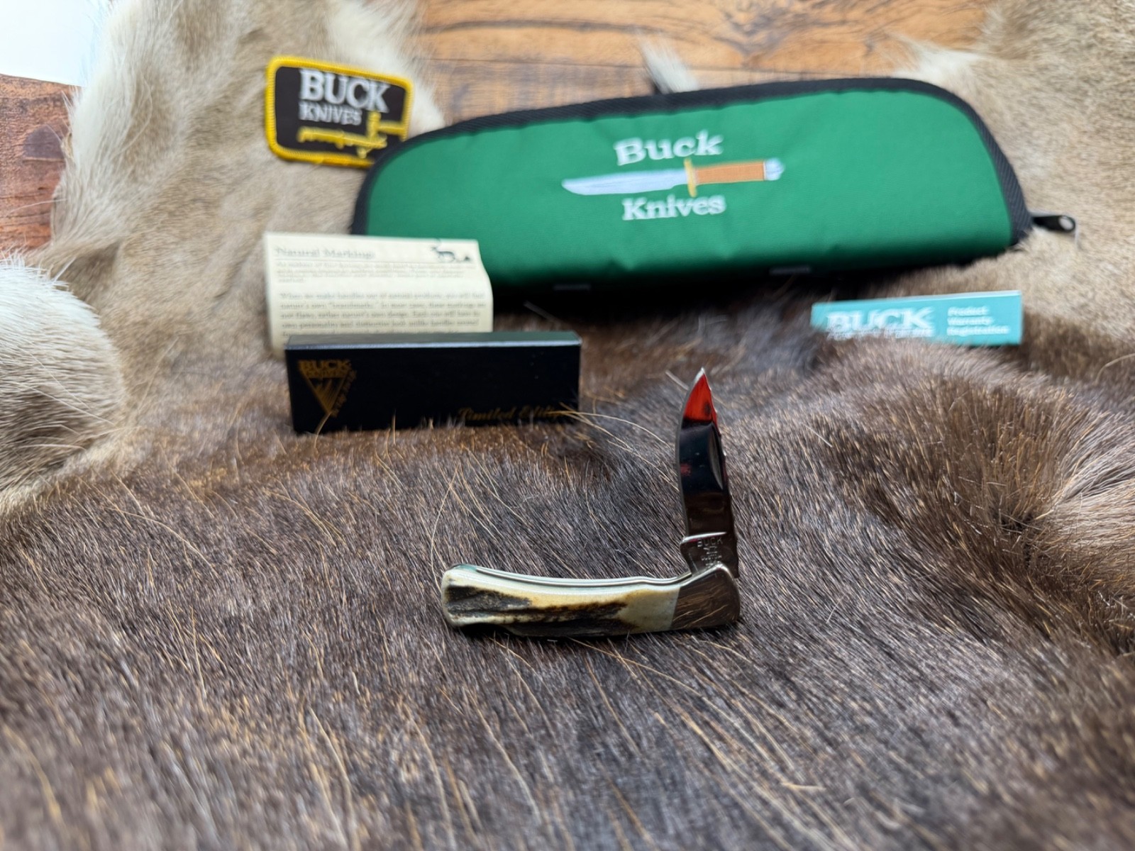 2002 Buck 500 Sambar Stag Knife Limited Edition & Leather Sheath Mint & Rare - A