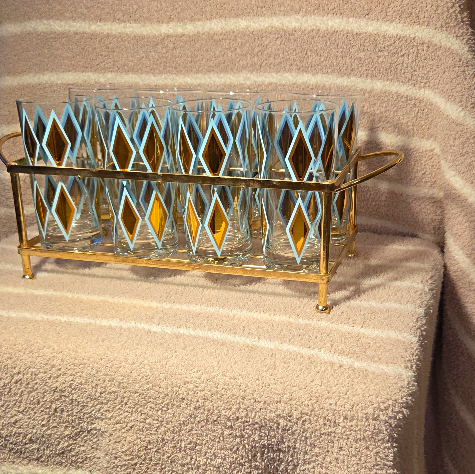 Vintage Mid-Century Modern (MCM) cocktail set barware turquoise highball set