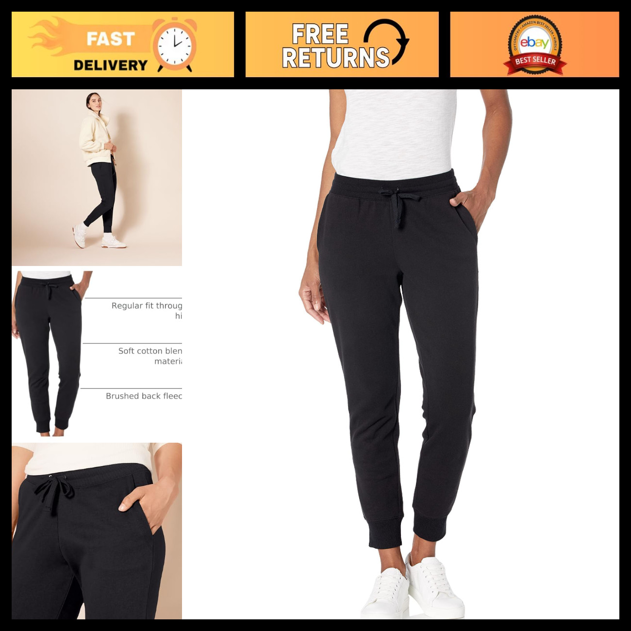 Amazon Essentials Women\'s Cotton Fleece Jogger Sweatpants with Drawstring (Avail