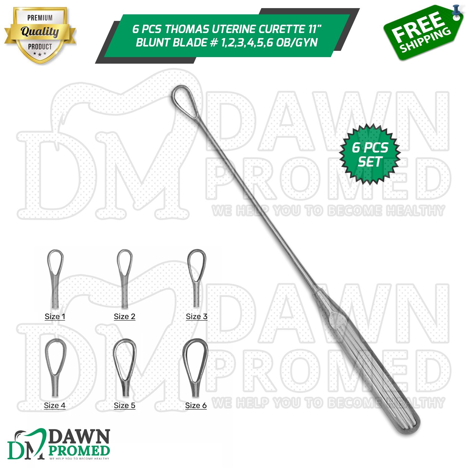 6 Pcs Thomas Uterine Curette 11\