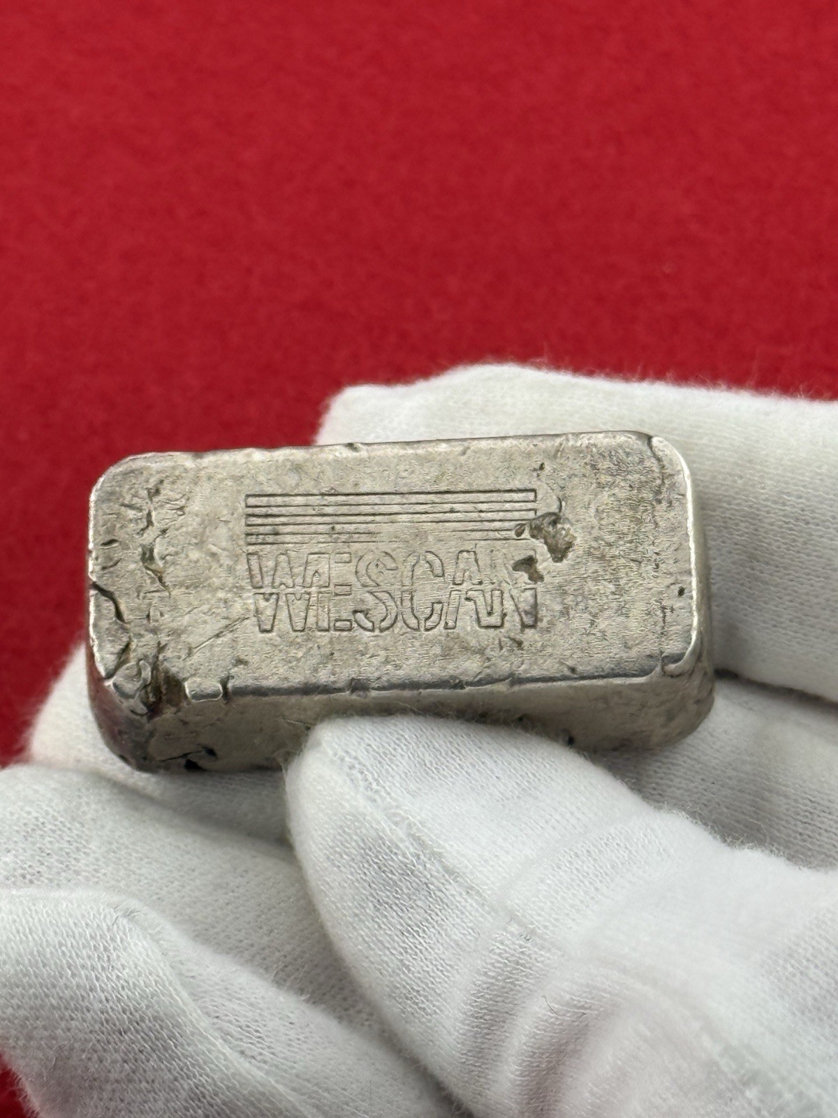VINTAGE RARE 1970\'s WESCAN Old 5 Oz Poured Silver Bar Ingot VINTAGE RARE 1970\'s WESCAN Old 5 Oz Poured Silver Bar Ingot