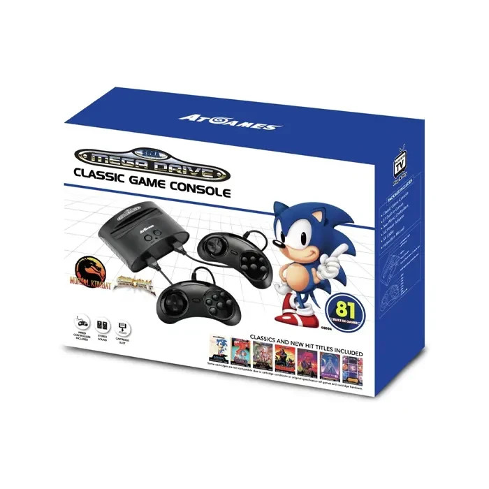 AtGames Mega Drive Classic Console 81 Games Sonic Mortal Kombat 2 Controllers
