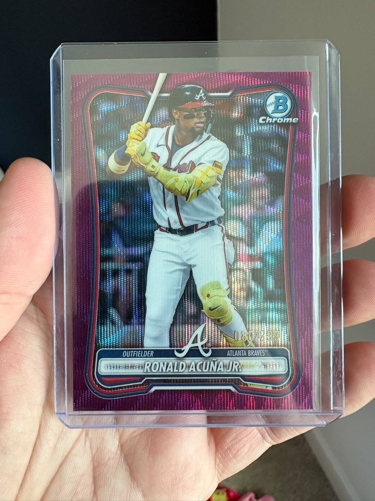Ronald Acuna Jr Fuchsia Wave Refractor /299 - 2026 Bowman Chrome #57 Braves Ronald Acuna Jr Fuchsia Wave Refractor /299 - 2026 Bowman Chrome #57 Braves