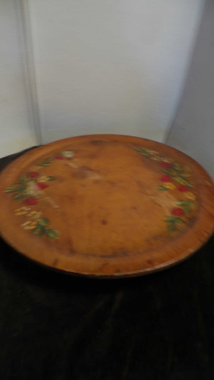 VTG Wooden Lazy Susan Painted Strawberries & Leaf Design 16 VTG Wooden Lazy Susan Painted Strawberries & Leaf Design 16