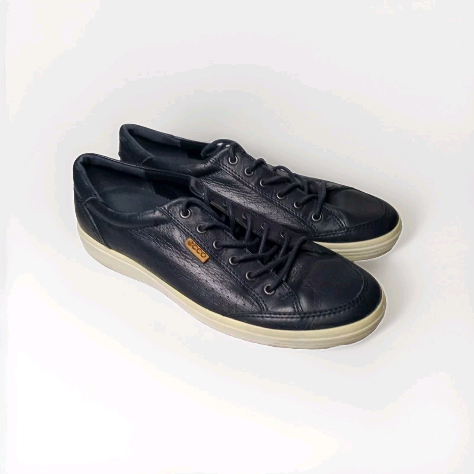 Ecco Soft 7 Navy Blue Beige Casual Leather Sneakers Y2K Men\'s Size 10 Shoes 