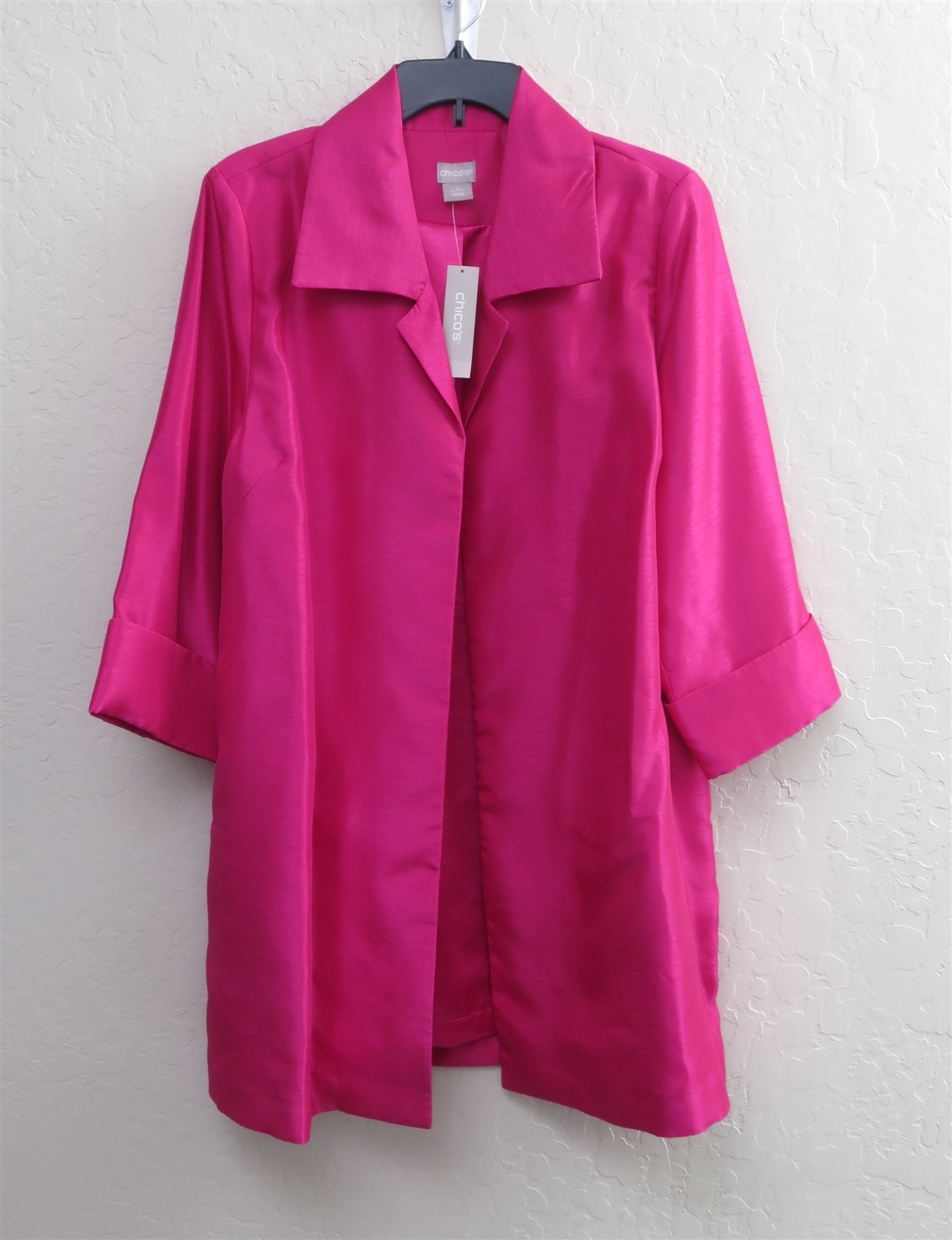 Chico’s Pink Shantung Topper Jacket Women’s Size 2 NWT 3/4 Sleeve Two Layer 