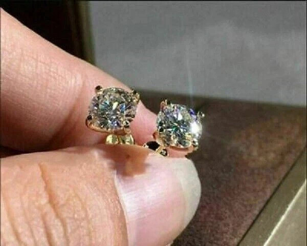 4Ct Round Lab-Created Diamond 14K Yellow Gold Finish Solitaire Stud Earrings