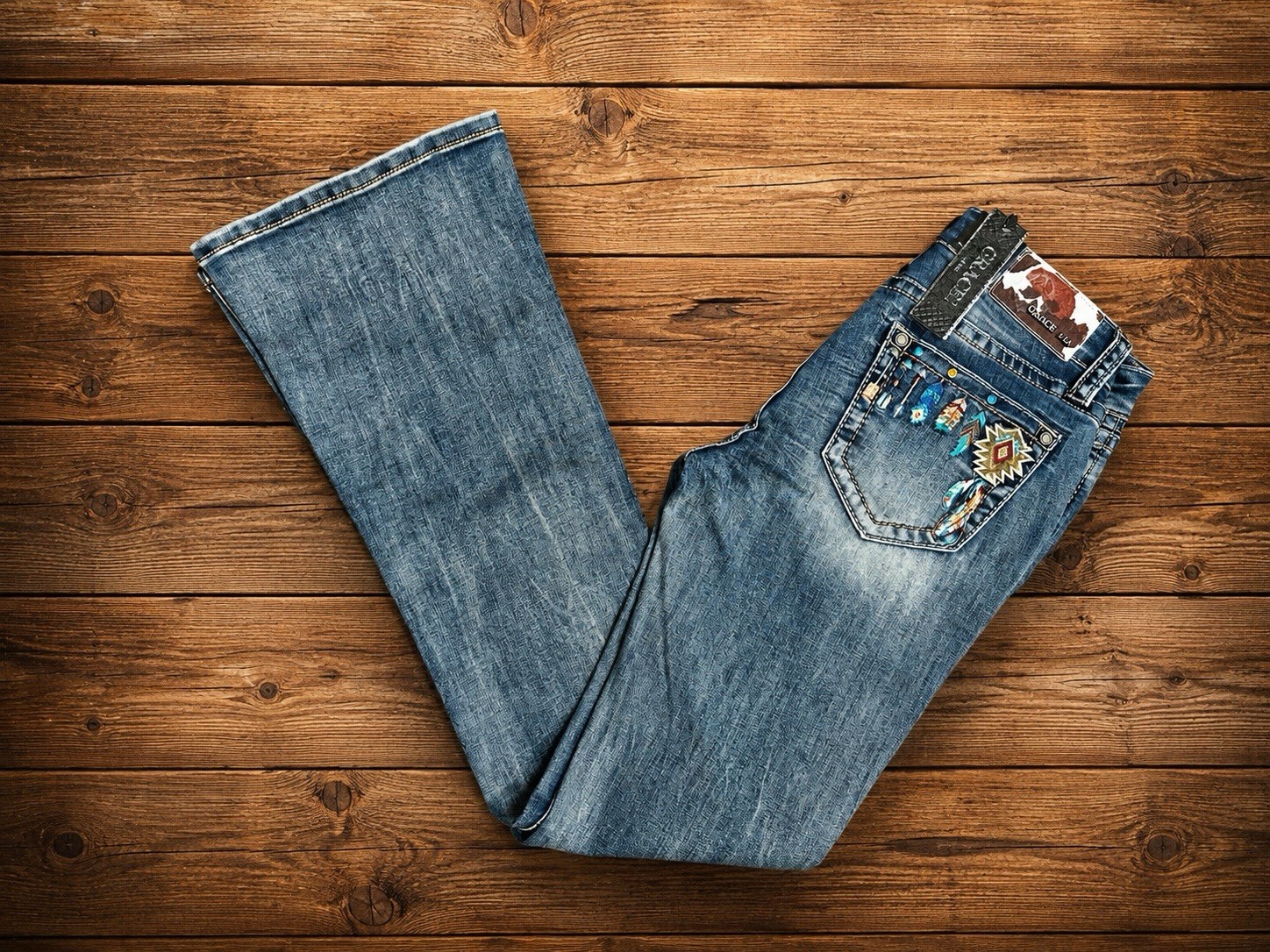 Grace in LA  Women's  Flare Jeans  American Indian Dreamcatcher & Arrows   61990