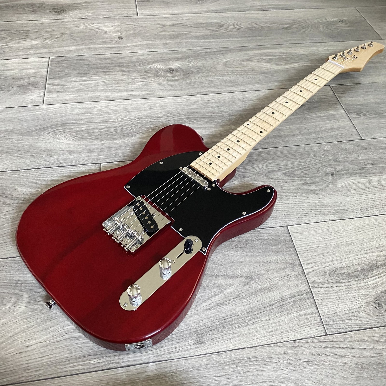 Full-Size Dark Red Electric Guitar with Maple Fretboard, S-S Pickups, Gig Bag