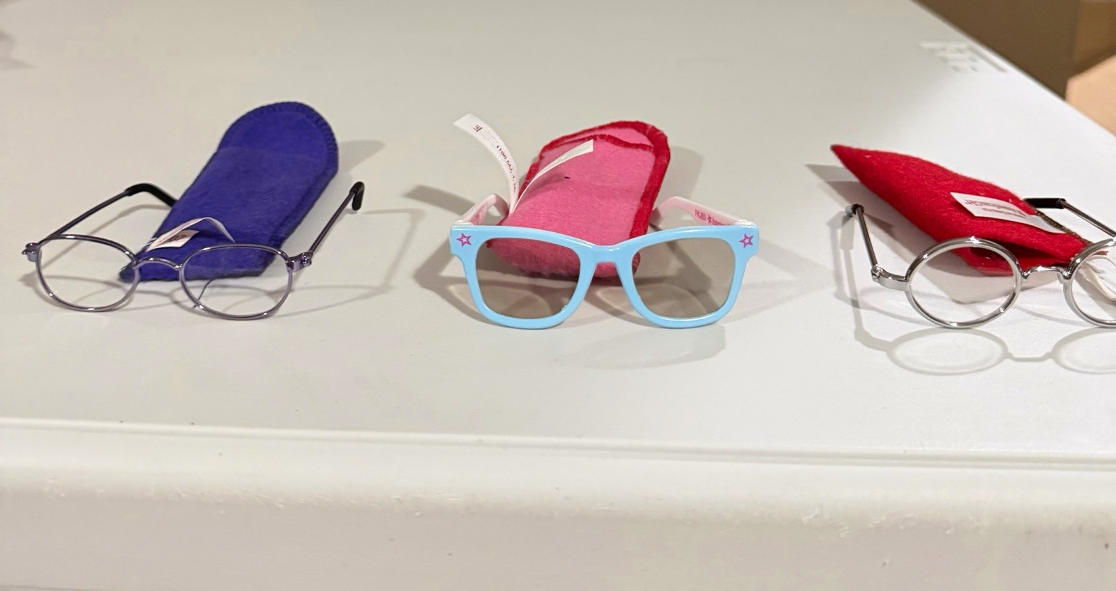 Lot of 3 Authentic American Girl Doll Eyeglasses & Sunglasses with Soft Cases