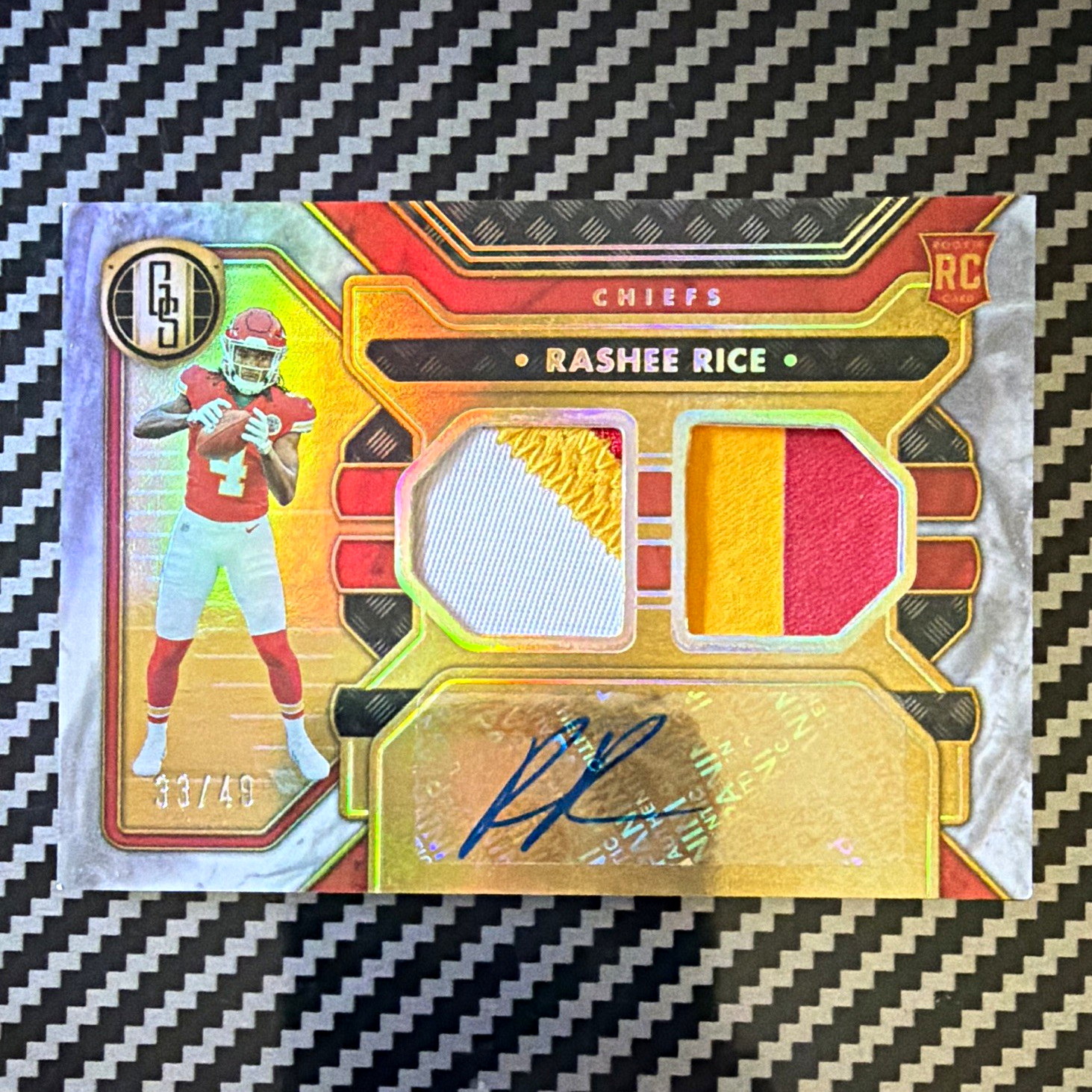 Panini 2023 Gold Standard Rashee Rice RC Auto Patch White Gold /49 #264 Panini 2023 Gold Standard Rashee Rice RC Auto Patch White Gold /49 #264