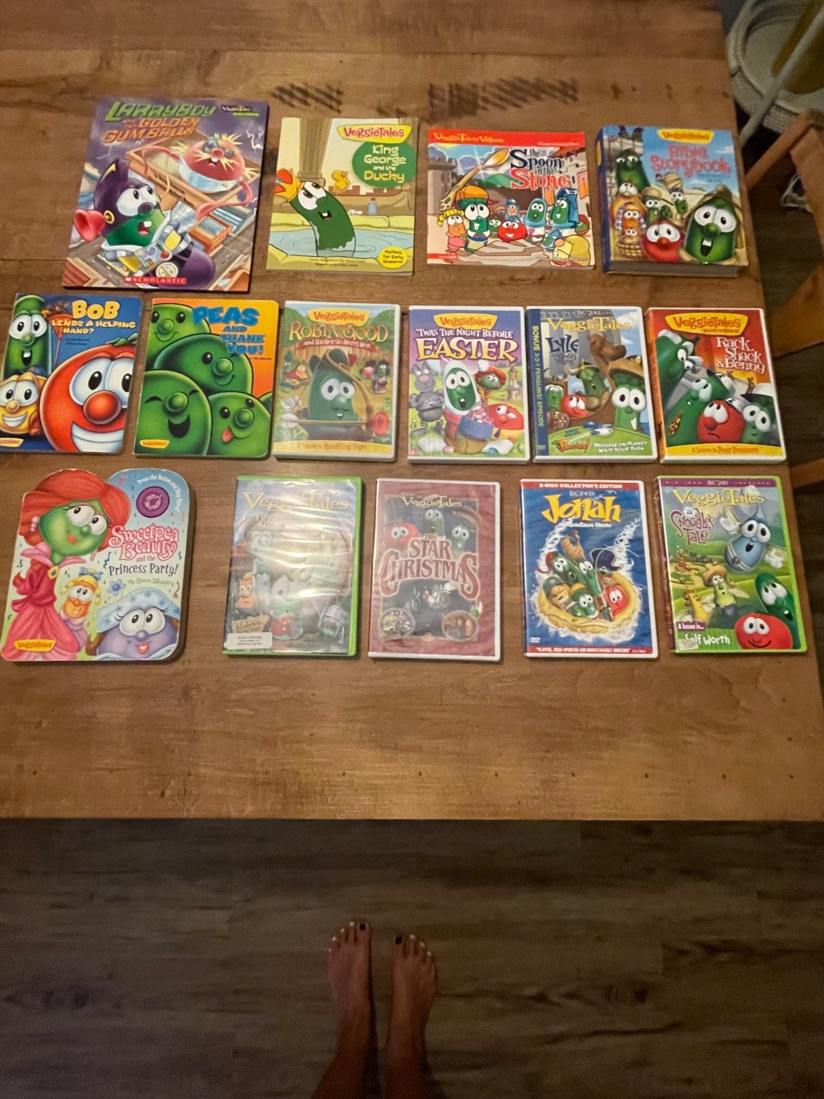 Veggietales lot of 7 books and 8 DVD\'s 1 still sealed 1995-2016