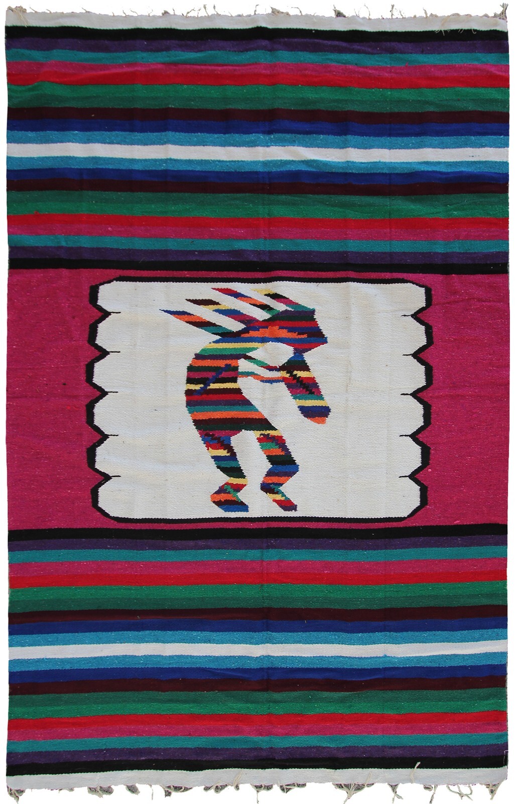 4x7 Vintage Mexican Flatwoven Geometric Horse Design Rug 130cm x 203cm
