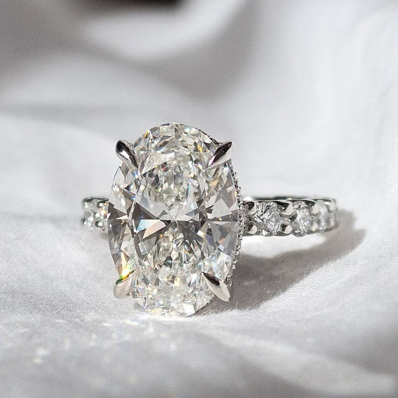 4.50 TCW Oval Cut Moissanite Hidden Halo Engagement Ring 14k White Gold Plated 4.50 TCW Oval Cut Moissanite Hidden Halo Engagement Ring 14k White Gold Plated