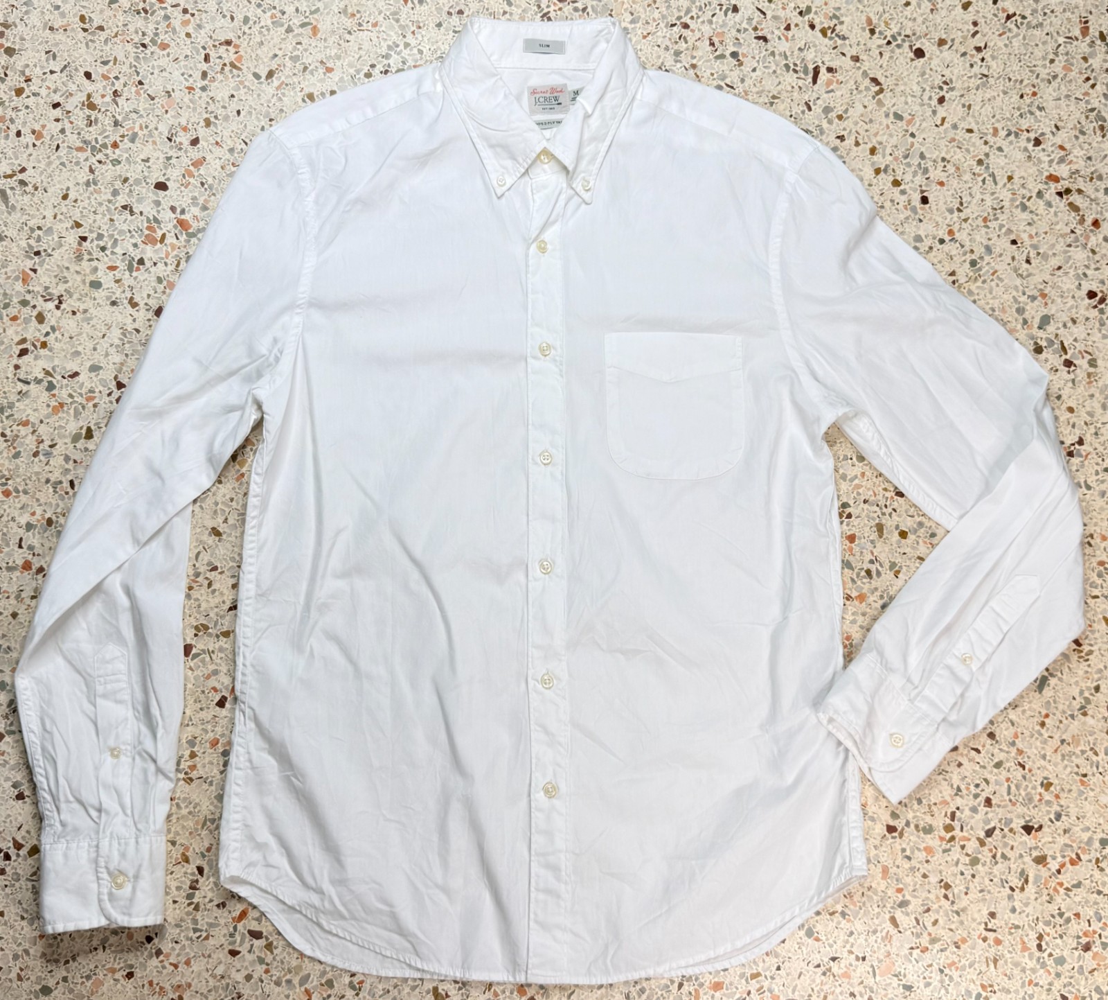 J.Crew Slim Secret Wash 100\'s 2-Ply Yarns Men\'s White Dress Shirt Size Medium