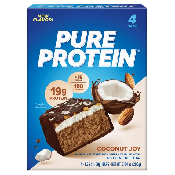 Pure Protein Bars, Coconut Joy, Gluten Free, 19g Protein, 1.76 oz, 4 Count