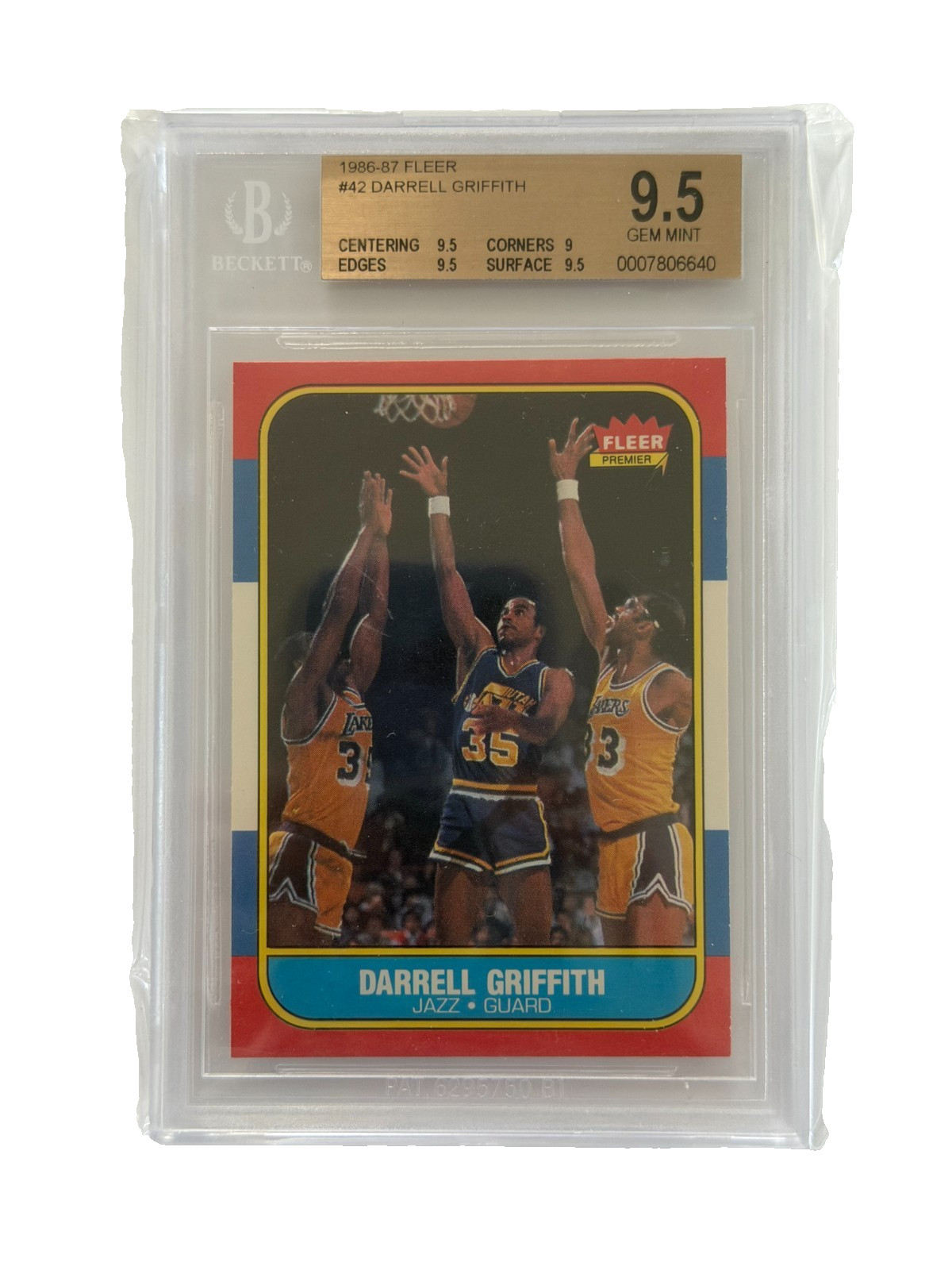 1986-87 Fleer Darrell Griffith #42 BGS 9.5 GEM MINT (C 9.5/E 9.5/C 9/S 9.5) 1986-87 Fleer Darrell Griffith #42 BGS 9.5 GEM MINT (C 9.5/E 9.5/C 9/S 9.5)