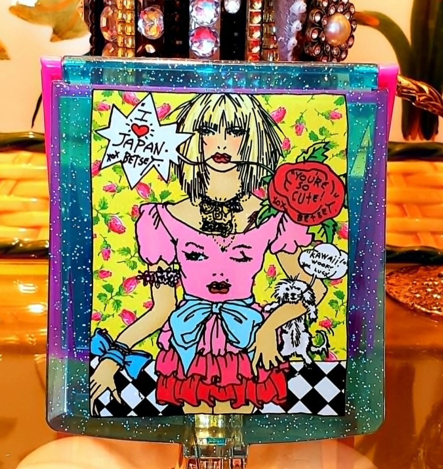 Vintage Betsey Johnson Marilyn Monroe Wink Dress Pink Rosebud Poster Art Mirror