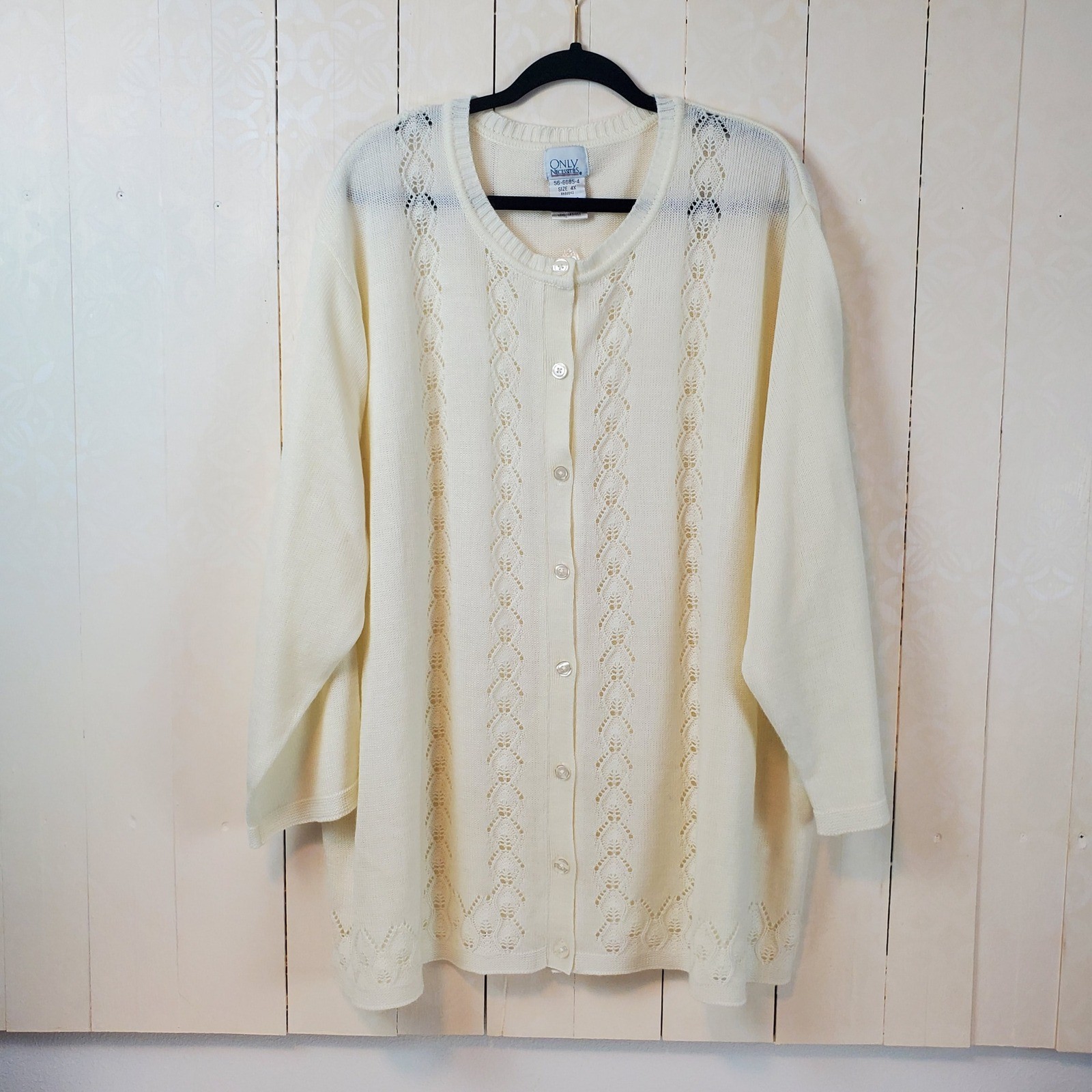 Only Necessities Vintage Cream Pointelle Knit Cardigan Sweater 4X 56-6685-4