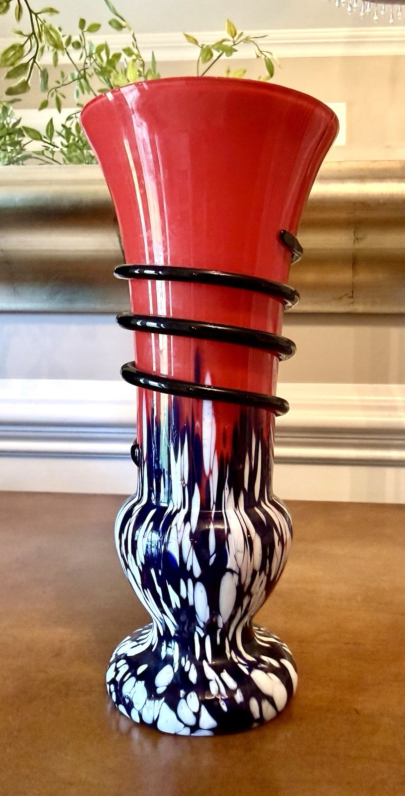 Antique Czech Bohemian Art Glass Snake Vase Spatter Czechoslovakia Art Deco