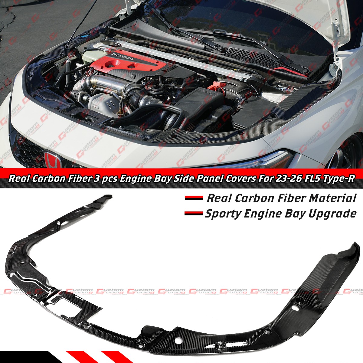 For 2023-26 Civic Type-R FL5 Carbon Fiber Engine Bay Radiator Shrouds Trim Cover